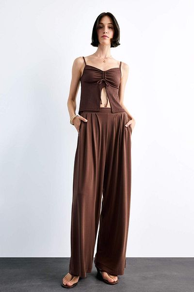 DeFacto Flexible Waisted Wide Leg Modal Trousers F8507Ax25Sm