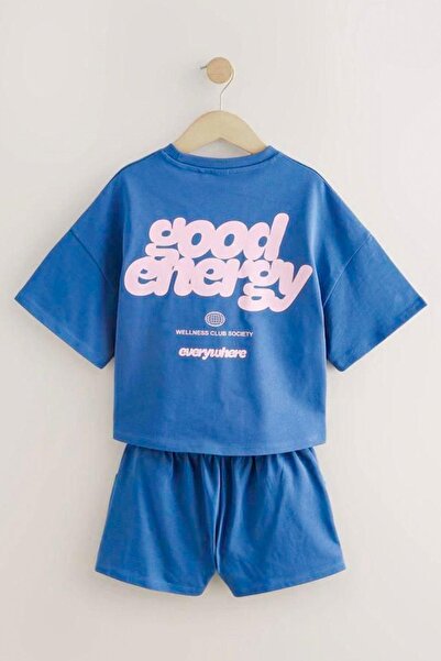 Monila Kız Çocuk Pamuklu Kumaş Slogan Baskılı Tshirt ve Şort Alt Üst Takım
