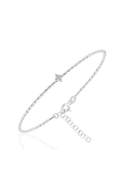 FasekGold Gümüş Bilezik - Taşlı Mini Karo Burgu 925 Ayar Gümüş Bilezik