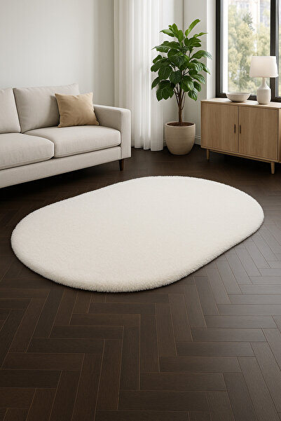 SOFT DECOR Kaymaz Taban Peluş Oval Şekilli Dekoratif Halı Salon Mutfak Çocuk ...