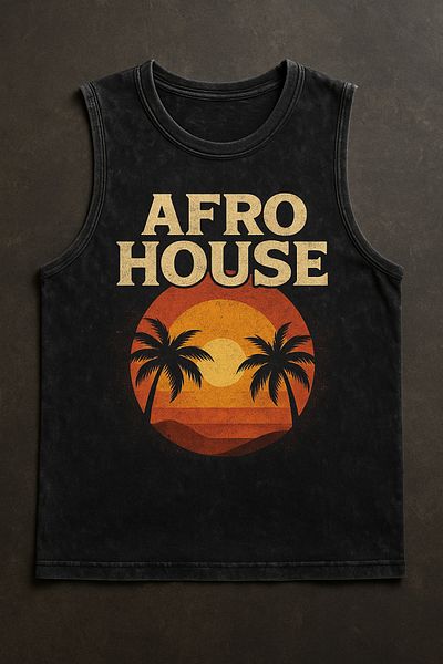 technomonkey Black Men's Cotton Vintage Athlete Tank Top Oversize Washed Afro House Printed Sleeveless T-Shirt