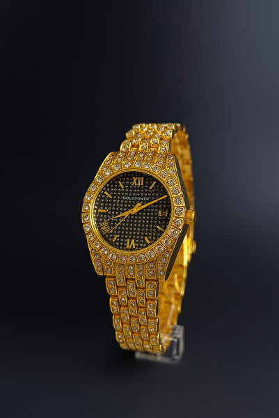 Goldpower ساعة يد نسائية بسوار معدني فاخر مرصع بالأحجار