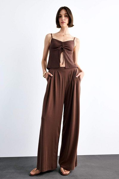 DeFacto Flexible Waisted Wide Leg Modal Trousers F8507Ax25Sm