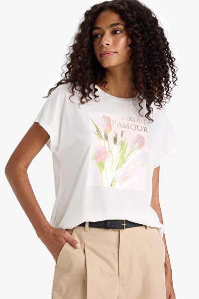 DeFacto Μπλουζάκι με λαιμόκοψη λουλουδάτο κοντομάνικο F7873AX25AU