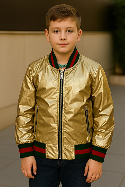 STYLENEST UNISEX ASLAN FİGÜRLÜ ALTIN SARISI BOMBER CEKET MONT