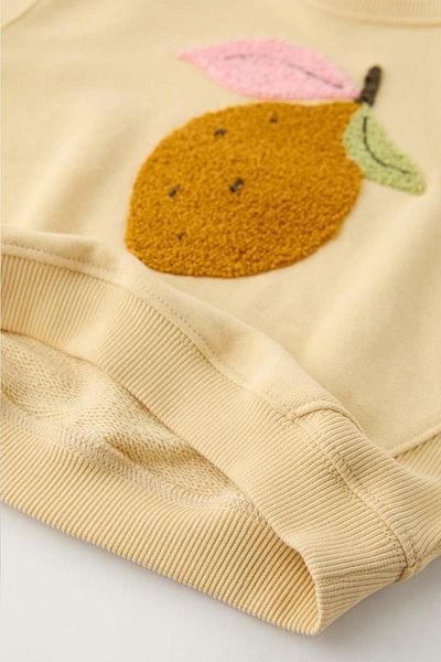 Monila New Season Girl's Fruit Stream Embroidered 3 Thread Cotton Sweatshirt and Ribbed Tights Top Set
