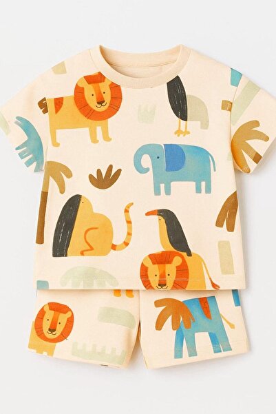 Monila Set de tricou și pantaloni scurți cu imprimeu Safari pentru băieți