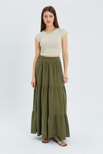 Mixray 4567 Model Khaki Women's Skirt - Ruffles and Long Muslin