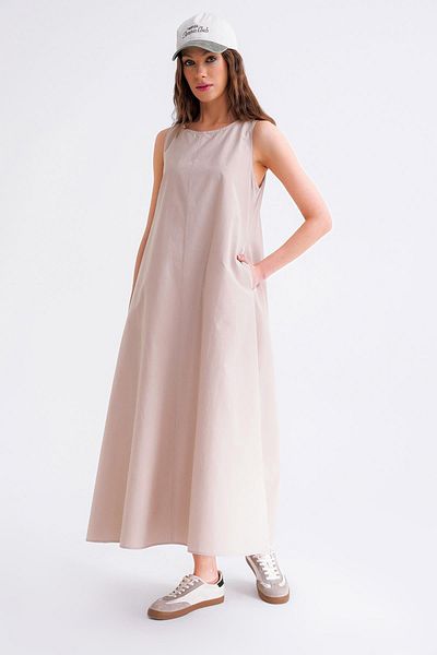 Mixray 4690 Rochie de parașuta midi cu mânecă zero pentru femei, cu gâtul rotund, piatră