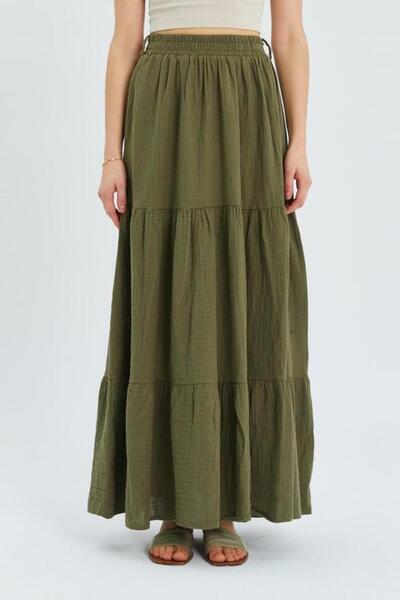 Mixray 4567 Model Khaki Women's Skirt - Ruffles and Long Muslin