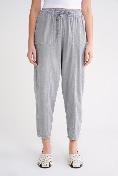 Mixray 4436 Women's Linen Striped Shalwar Trousers Gray