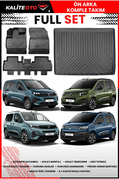 KALİTEOTO Rifter Berlingo Combo Doblo Bagaj Havuzu 4.5d Havuzlu Paspas Seti 2...