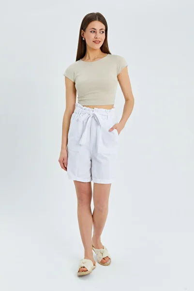 Mixray 4561 Linen Shorts - Women'S, White, Thick Belt