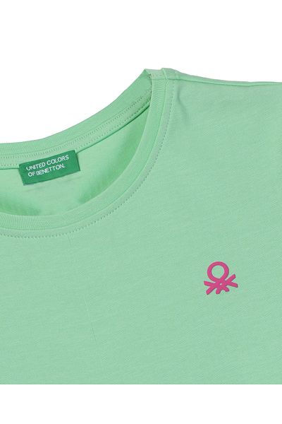 Benetton Mint Green Girl's T-Shirt - Sleeve Slit