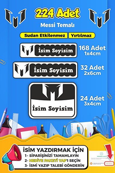 SB store Okul Kreş Etiketi Kalem Defter Özel Isim Yazılabilen Etiket Seti Mod...