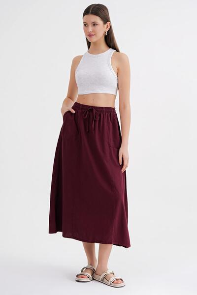 Mixray 4633 Women's Side Pocket Piece Skirt Claret Red