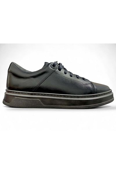 LUCIANO BELLINI Men's Munich Leather Casual Shoes C26401 - Black - 41