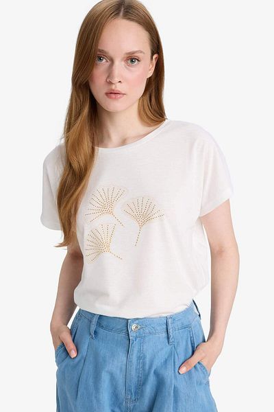 DeFacto Crew Neck Stone Printed Short Sleeve T-Shirt F6509Ax25Hs