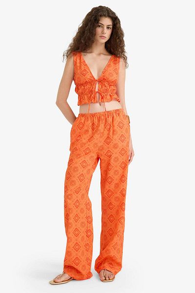 DeFacto Straight Fit Patterned Three Pockets Regular Waist Standard Length Cotton Pants F5800Ax25Hs