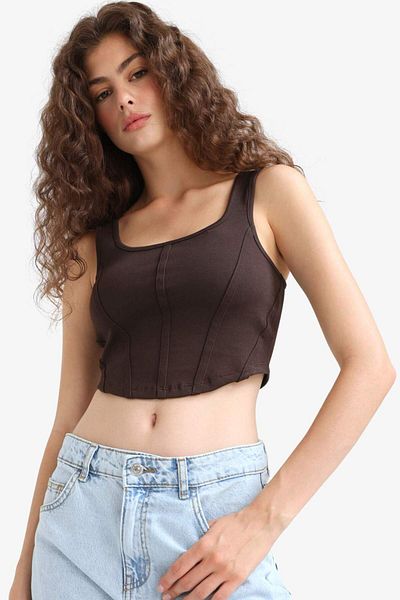 DeFacto U Neck Basic Plain Crop Undershirt F5942Ax25Sm
