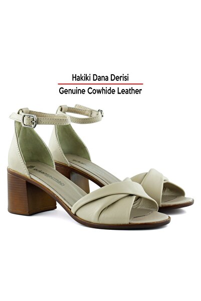 Erkan Saçmacı Mila Mink Genuine Calfskin Burmese Model Thick Heeled Comfortable Sandals