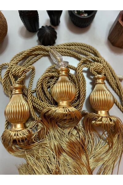 MGEStore Fon Perde Tavan Bağlama Püsküllü Braçol 3'lü Set