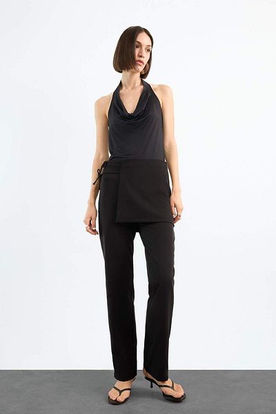 DeFacto Black Trousers with Waist Tie Detail F9020Ax25Sm