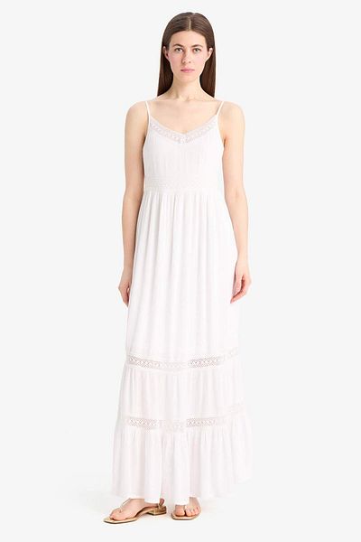 DeFacto Rochie midi din bumbac, fără mâneci, cu decolteu în V, E6082AX25SM