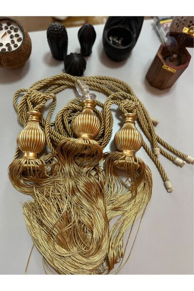 MGEStore Fon Perde Tavan Bağlama Püsküllü Braçol 3'lü Set