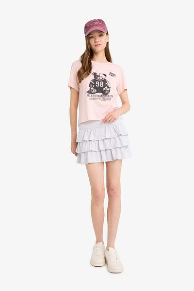 DeFacto Cool Normal Waist Flounce Βαμβακερή επένδυση Βαμβακερή λευκή μίνι φούστα F7179ax25sm