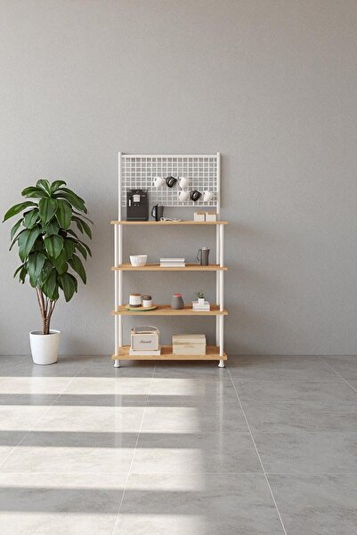 Mobitopya Çevir Kur Atlantik Çam 4 Raflı Beyaz Kahve Köşesi Dolabı | Mutfak Düzenleyici, Stand, 71x167x35 Cm