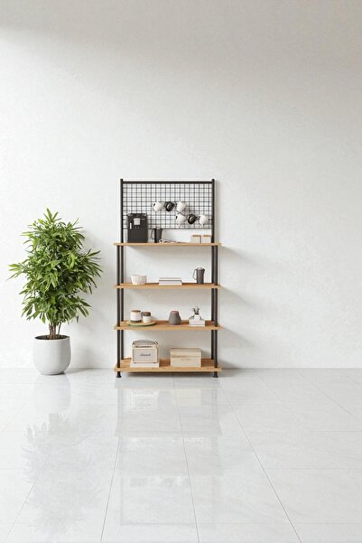 Mobitopya Çevir Kur Atlantik Çam 4 Raflı Kahve Köşesi Dolabı | Mutfak Düzenleyici, Stand, 71x167x35 Cm