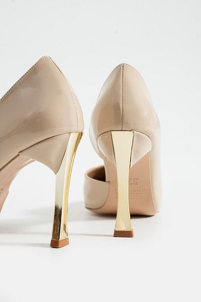 Pazzyonez Lenox Women's Beige Patent Leather Wedding and Engagement Evening Dress Stiletto Heeled Shoes for Special Occasions