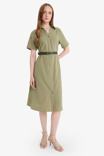 DeFacto Shirt Collar Poplin Short Sleeve Dress F8132Ax25Sm