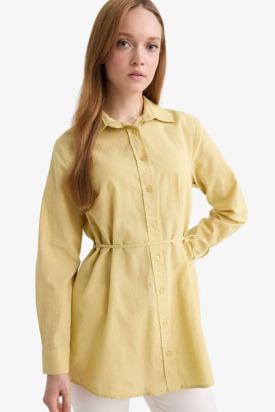 DeFacto Regular Fit Poplin Tie-Up Long Sleeve Shirt Tunic D4160Ax25Sm