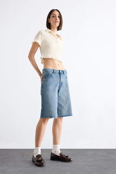DeFacto Crop Short Sleeve White Shirt F7490Ax25Sm