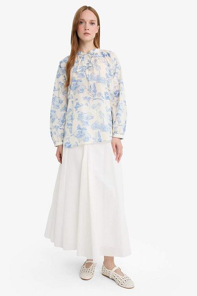 DeFacto Relax Fit Floral Pattern Voile Long Sleeve Shirt Tunic F4558Ax25Hs