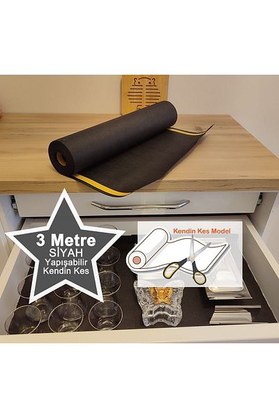 Perisfer Can Stick Black 3Mt Cut Yourself Non-Slip Drawer Cabinet Organizer/ Refrigerator/ Shelf Cover