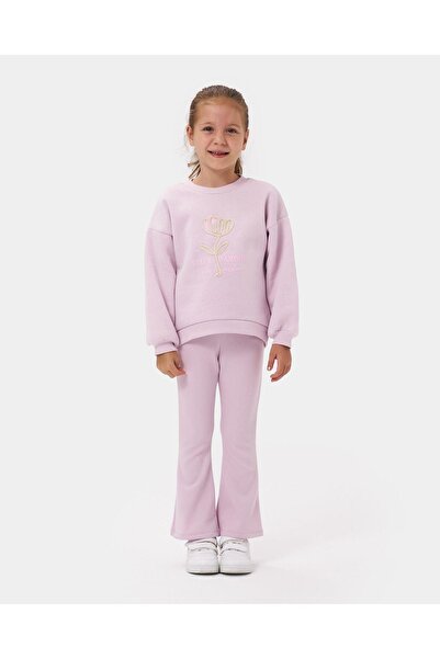 Monila Kız Çocuk Baskılı Şardonlu Nakış Detaylı 3 İplik Kumaş Fitilli Taytlı ...