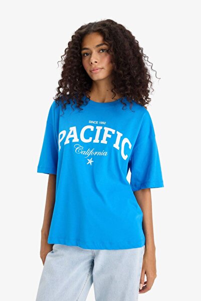 DeFacto Regular Fit Bisiklet Yaka Baskılı Penye Kısa Kollu Tişört F5883ax25sm