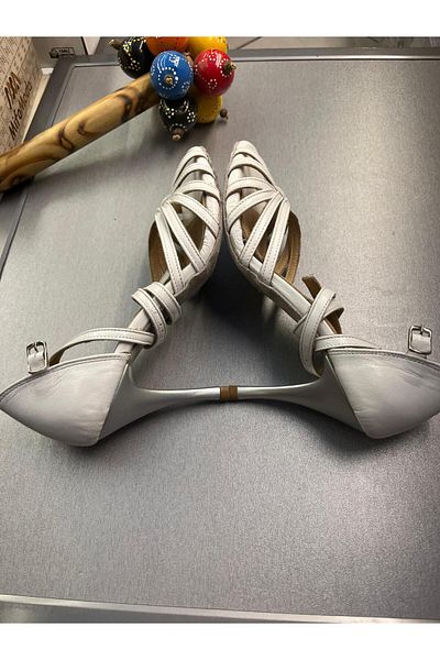 bitangosu White Leather Multi-Band 8.5 cm 13 Pont Tango, Dance and Salon Shoes