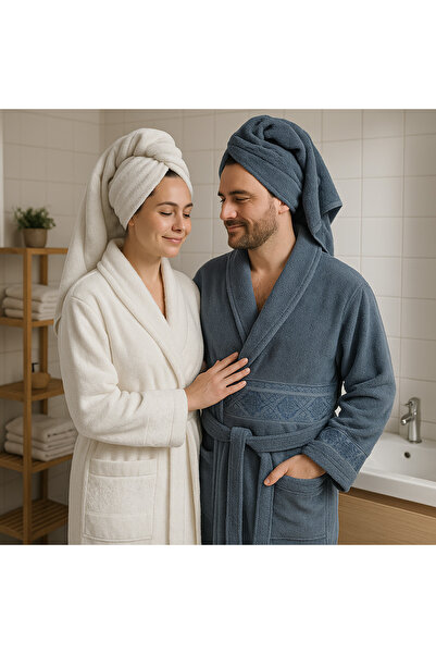 ZEYNO HOME TEKSTİL طقم روب حمام قطني مكون من 10 قطع - روب حمام ومنشفة ومنشفة ...