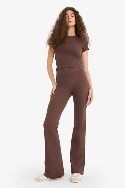 DeFacto Fitted 2-Piece Rib Set Short Sleeve T-Shirt Flared Leggings F5586Ax25Sm
