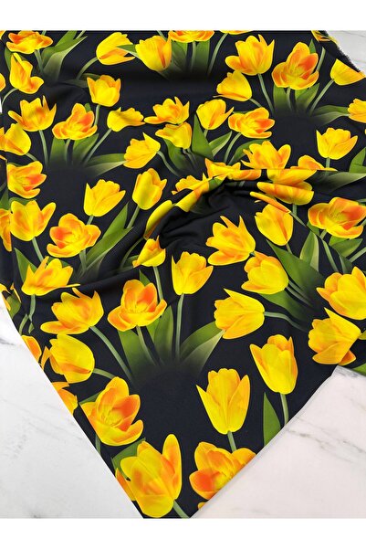 ipekkumaş قميص من قماش الكريب بنمط الورد الأصفر يباع بالقطعة 1 قطعة 1 متر