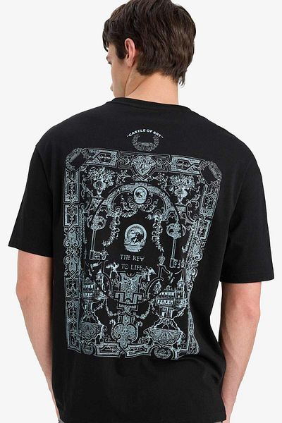 DeFacto 100% Cotton Boxy Fit Crew Neck Back Printed Short Sleeve T-Shirt F5765Ax25Sm