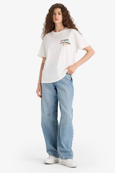 DeFacto Tricou oversize cu mânecă scurtă cu imprimeu pe spate cu decolteu lat F6394AX25SM