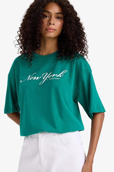 DeFacto Regular Fit Crew Neck Printed Combed Cotton Short Sleeve T-Shirt F5885Ax25Sm