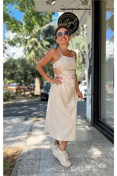 Quzu Waist Detailed Beaded Strap Dress