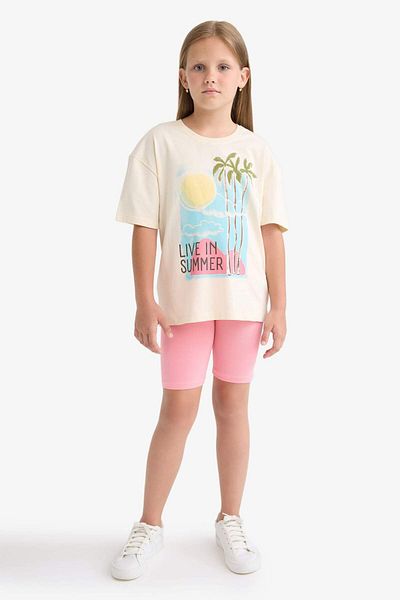 DeFacto Girls' Relax Fit Crew Neck Printed Short Sleeve T-Shirt E0353A825Sm