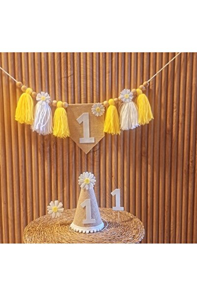 asöy 1 Year Old Hat High Chair Wall Pennant Daisy One 1 Year Old Party Set of 4 Pennants